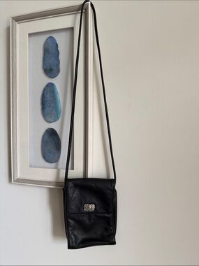 Fossil Black Leather Crossbody with Silver Accent